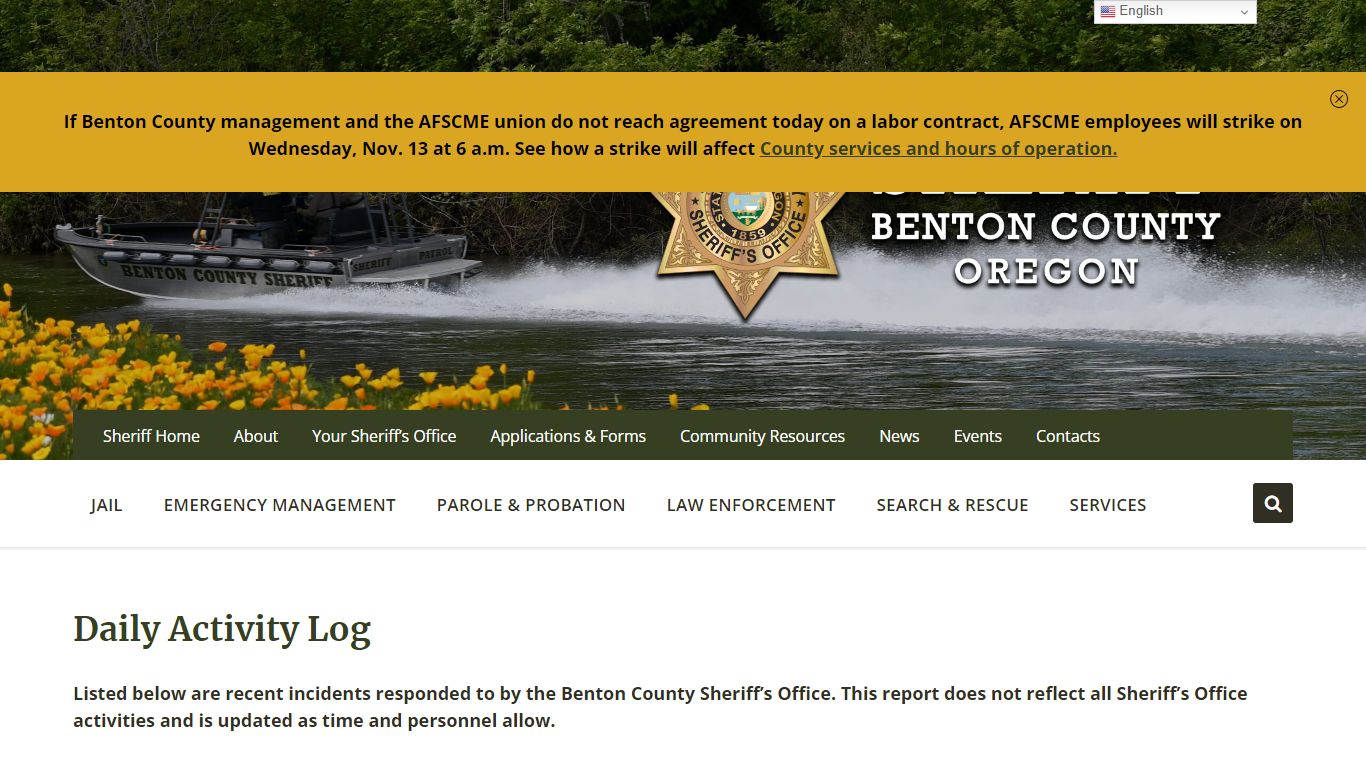 Daily Activity Log - Benton County Sheriff's Office, Oregon