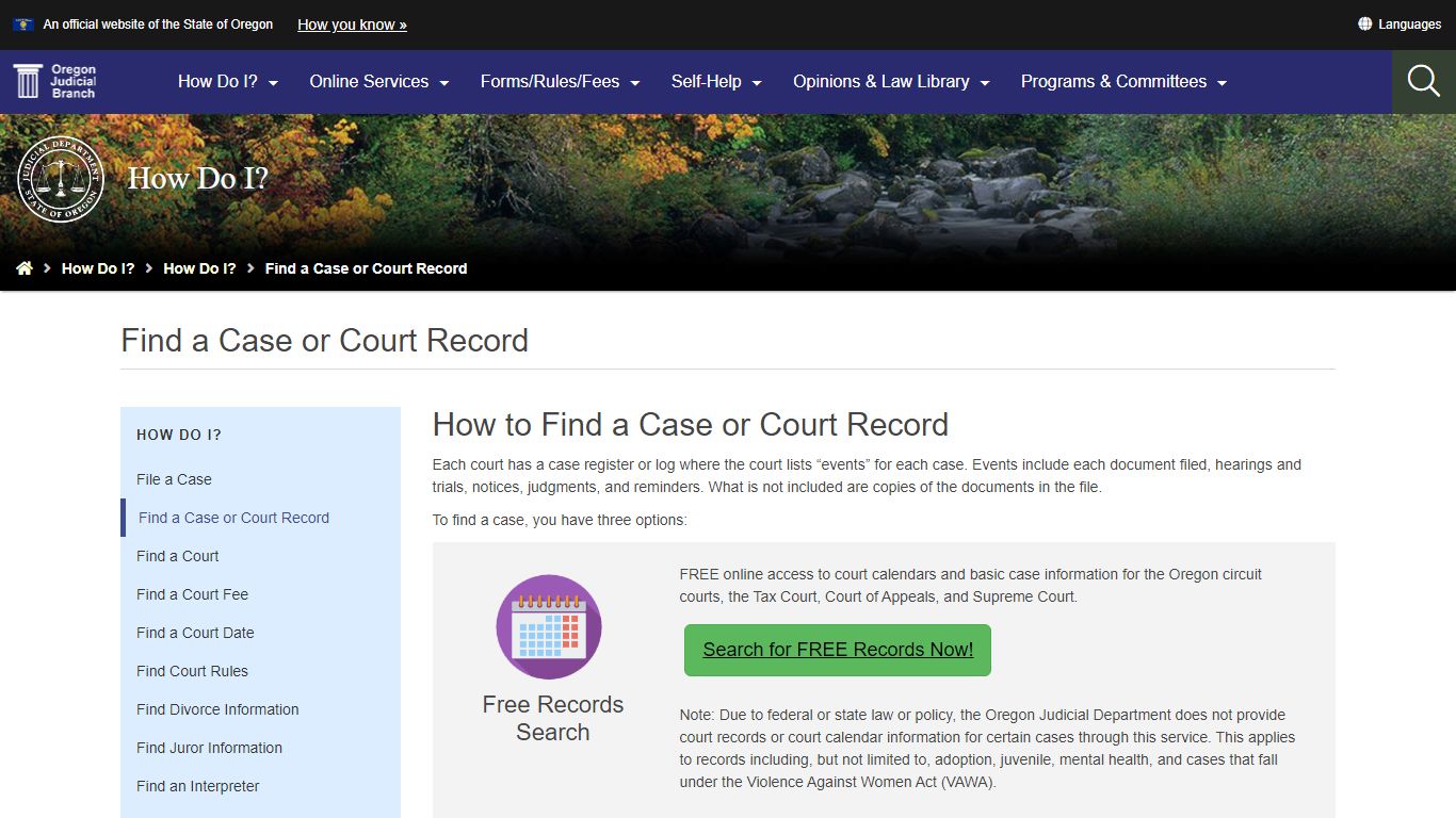 Oregon Judicial Department : Find a Case or Court Record